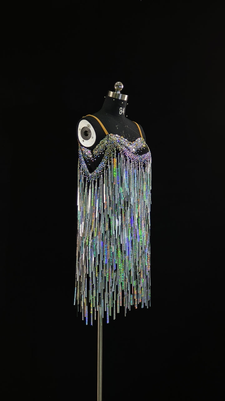 MINEJAS.DB236 Silver Latin Dance Dress with Sequins