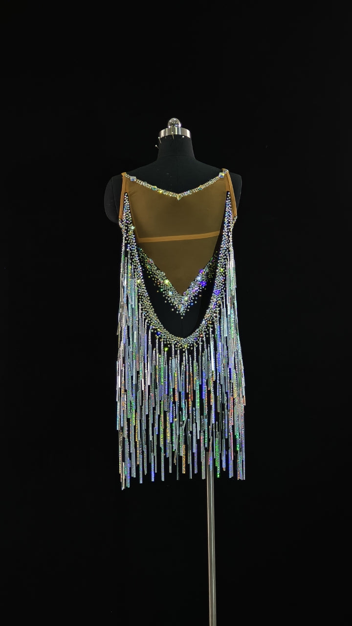 MINEJAS.DB236 Silver Latin Dance Dress with Sequins