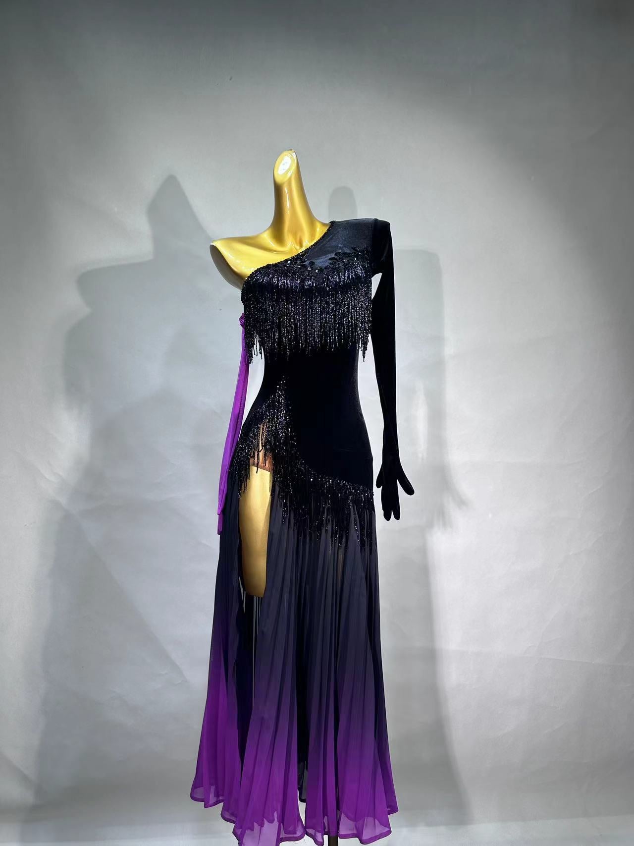 MINEJAS.L005F Elegant Black and Purple One-Shoulder Smooth Dance Dress MineJas MINEJAS.L005F Elegant Black and Purple One-Shoulder Smooth Dance Dress MineJas