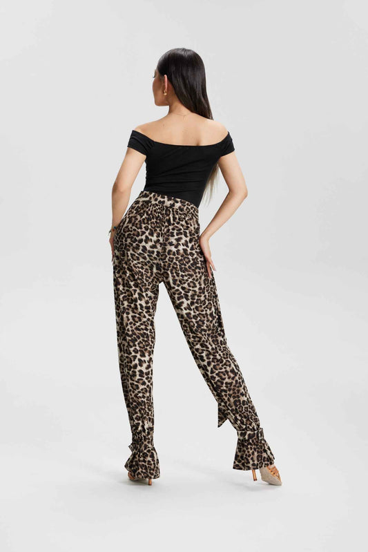 VERNA.VL2512 Women Modern Latin Dance Bloom Pants Black Snake Print Leopard Print Professional Training Competition Dance Trousers