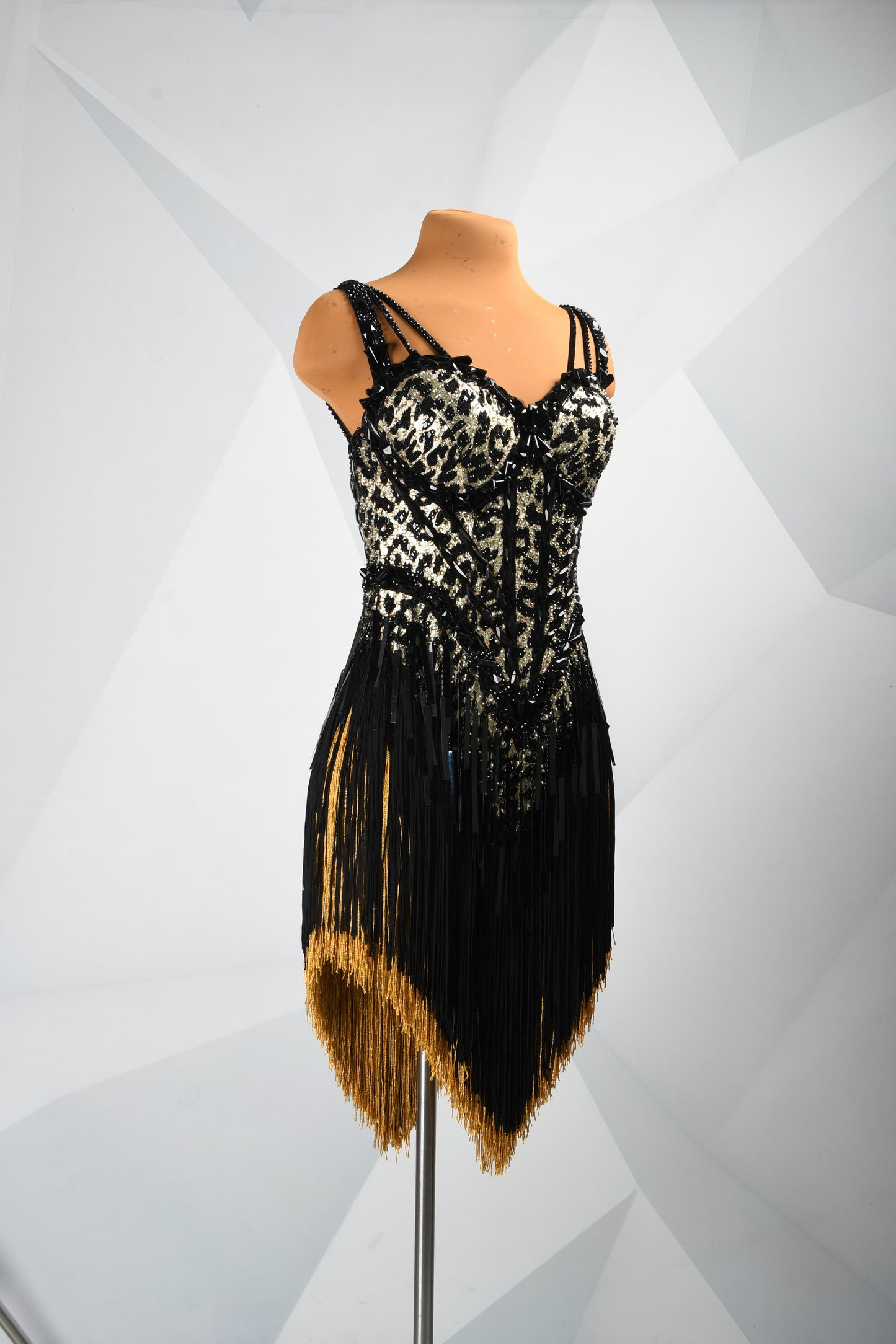 MINEJAS.F926 Leopard Print Corset Design Black, Brown Fringe Latin Dress - Mine·Jas