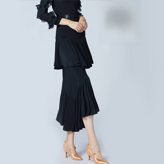 WD.Q28 Double Layer Ballroom smooth Skirts Practice Dance wear