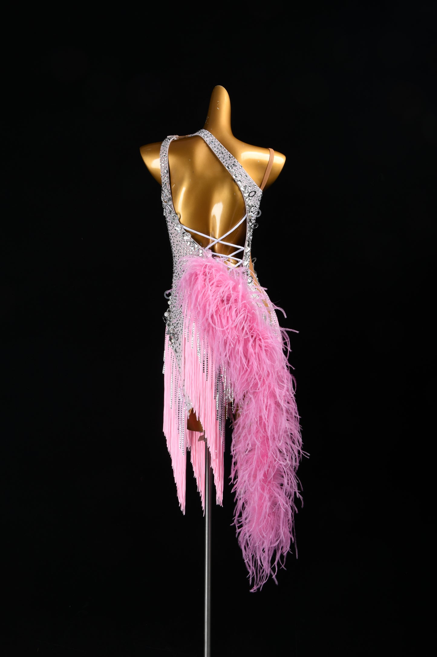 MINEJAS.F826 Pink Feather Fringe Dynamic Latin Dance Dress