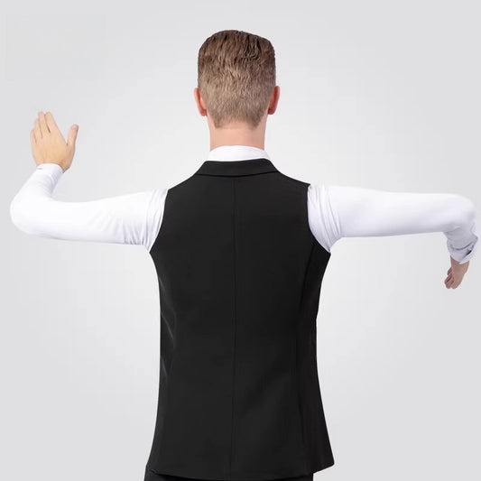 NY Fashion Vest Men's Flat Barrel Collar Double-breasted Ballroom Dance Performance Suit Waltz Practice Suit 23122S