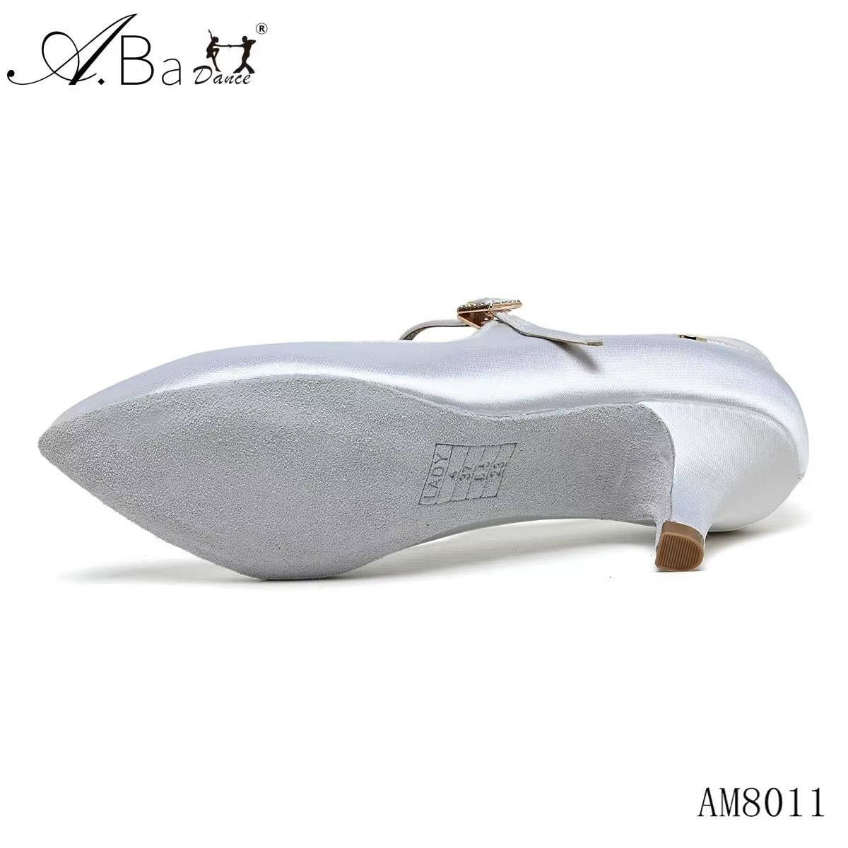 ABA DANCE.AM8011 Elegant White Satin Pointed Toe Ballroom Shoes for Women