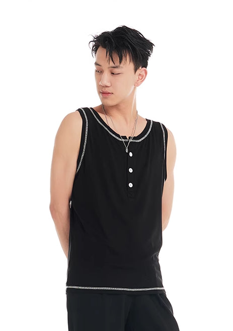 DUYQ "Black and White" Men's 002 Summer Sleeveless Vest Latin Dance Practice Uniform Class Uniform Professional