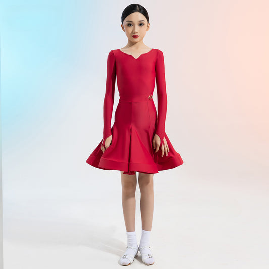 MLX Gold 8857 Competition Level Children's Dance Examination Standard Regulations Long Sleeve Children's Latin Dance Competition Clothing - Mine·Jas