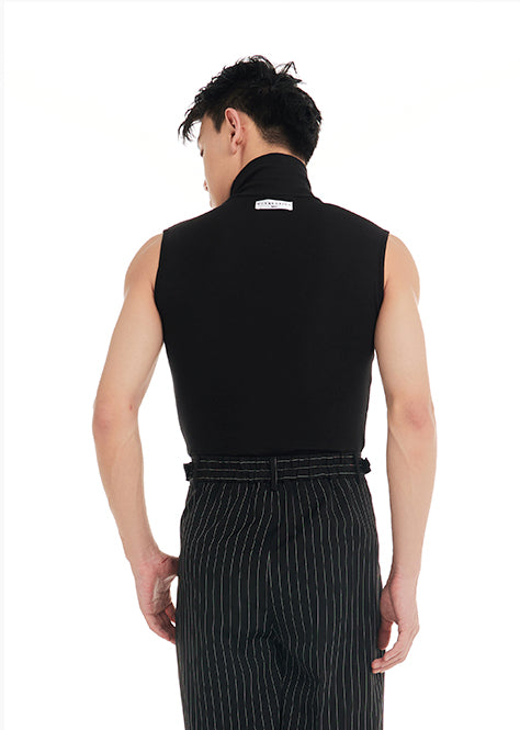 DUYQ "Black and White" Men's 010 Black High Neck Sleeveless Vest National Standard Latin Dance Practice Suit