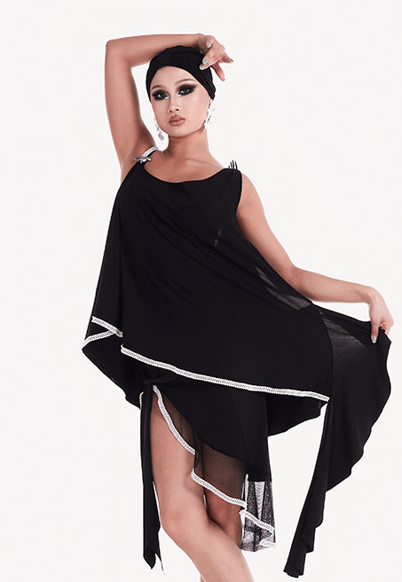 DUYQ "Black and White" Women's 009 Irregular Suspender Top National Standard Latin Dance Practice Performance Suit Premium