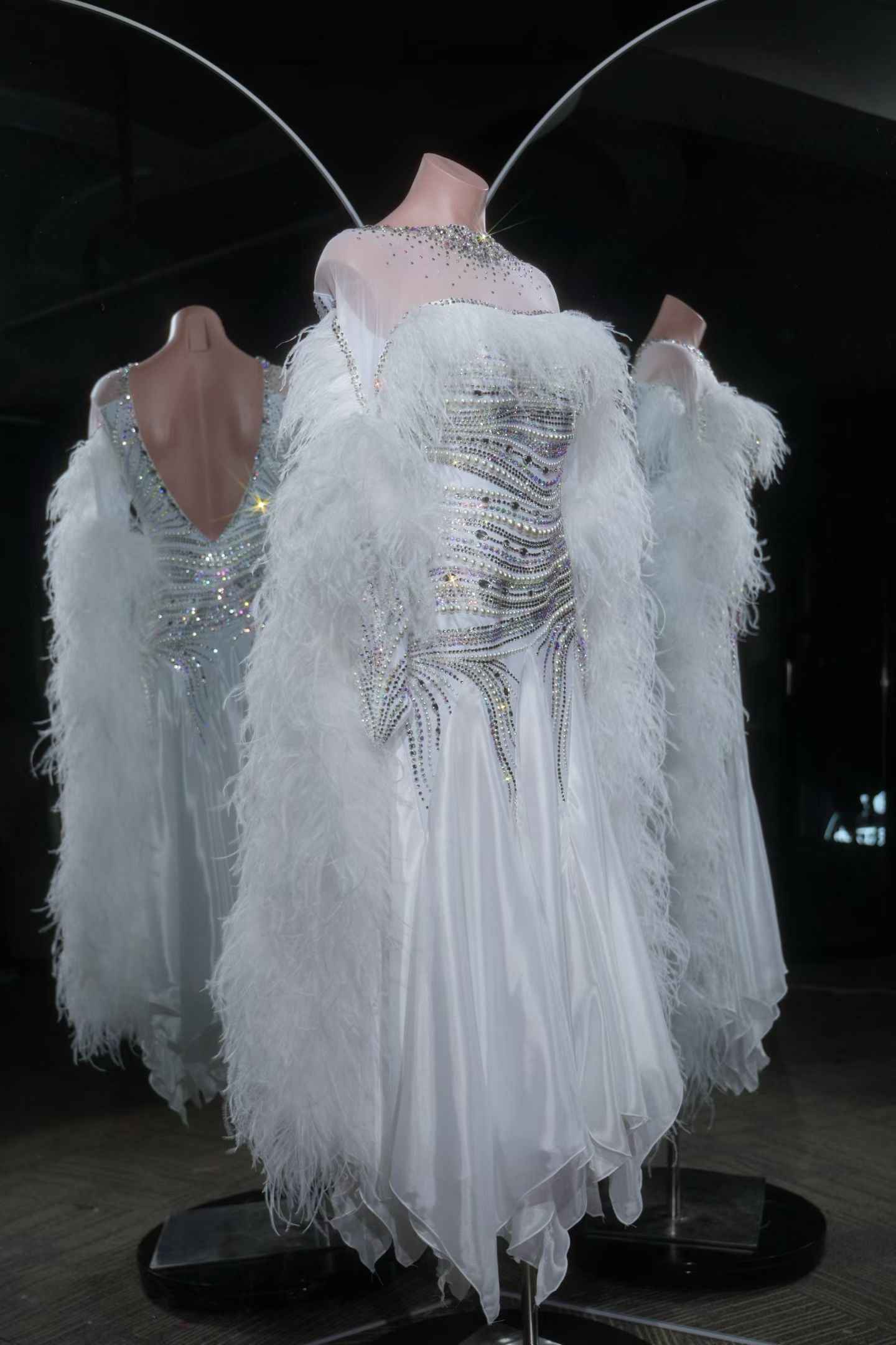 PEI.B008 Elegant White Ballroom Dance Dress Rhinestone Detail