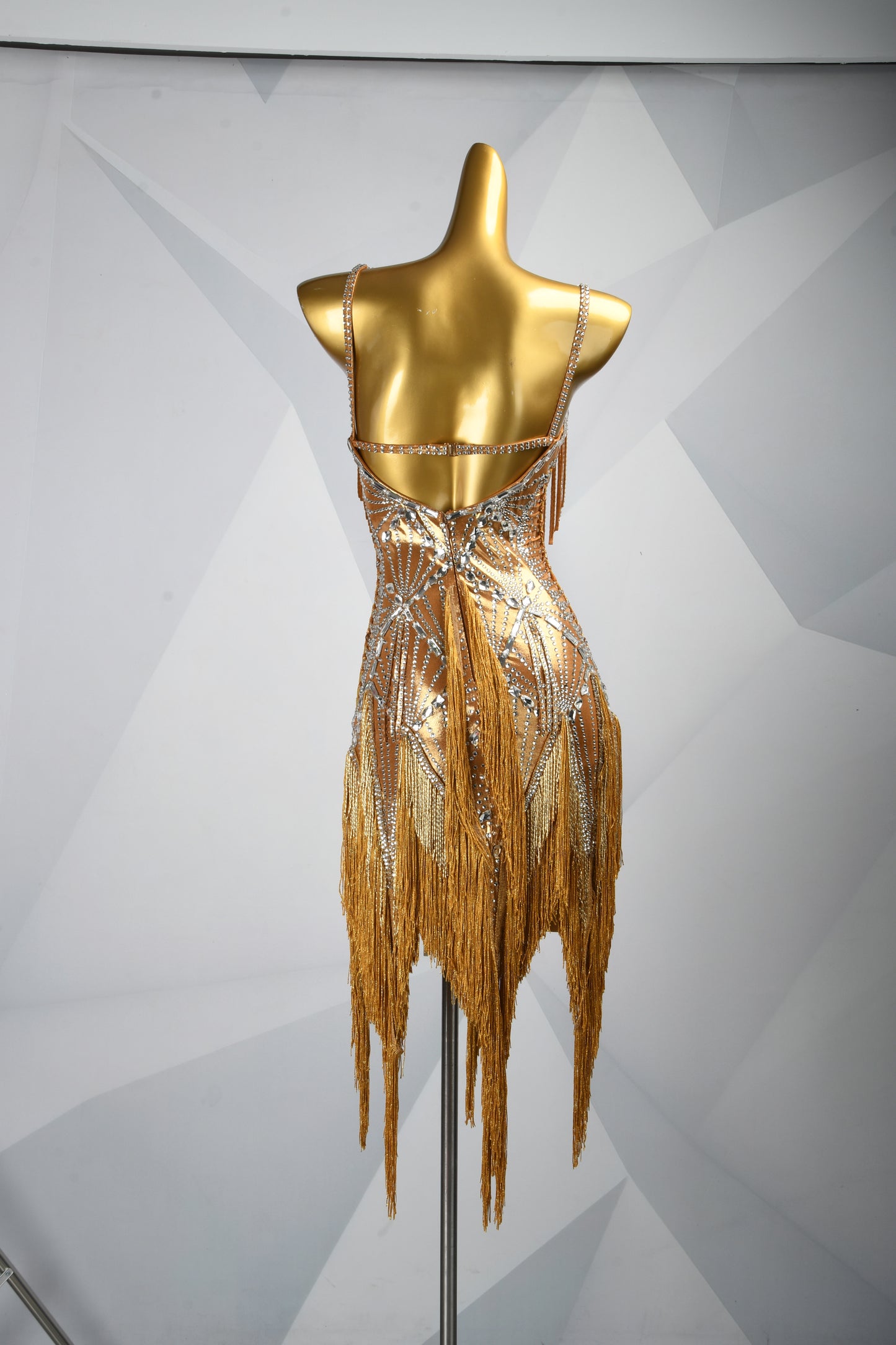 MINEJAS.F1226 Gold Metallic Fabric Heavy Embellished Latin Competition Dress - Mine·Jas