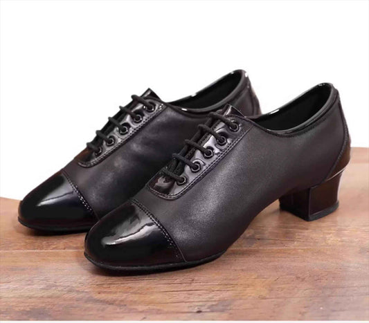 DRH-402 Boys' Latin Dance Shoes - Matte Cowhide & Patent Leather Combination