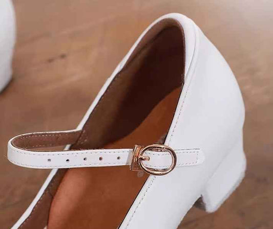 DRH-701E Children's National Standard Ballroom Dance Shoes Soft Sole Leather Surface Waltz Performance White