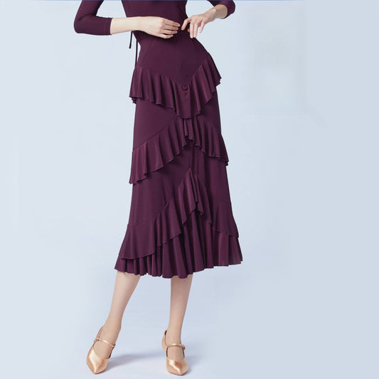 WD.Q03 Ballroom/American Smooth Dance Skirt with Layered Ruffle Hem
