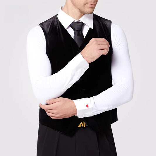 NY Fashion men's single-row velvet vest performance suit training suit national ballroom dance practice suit 22111MJ