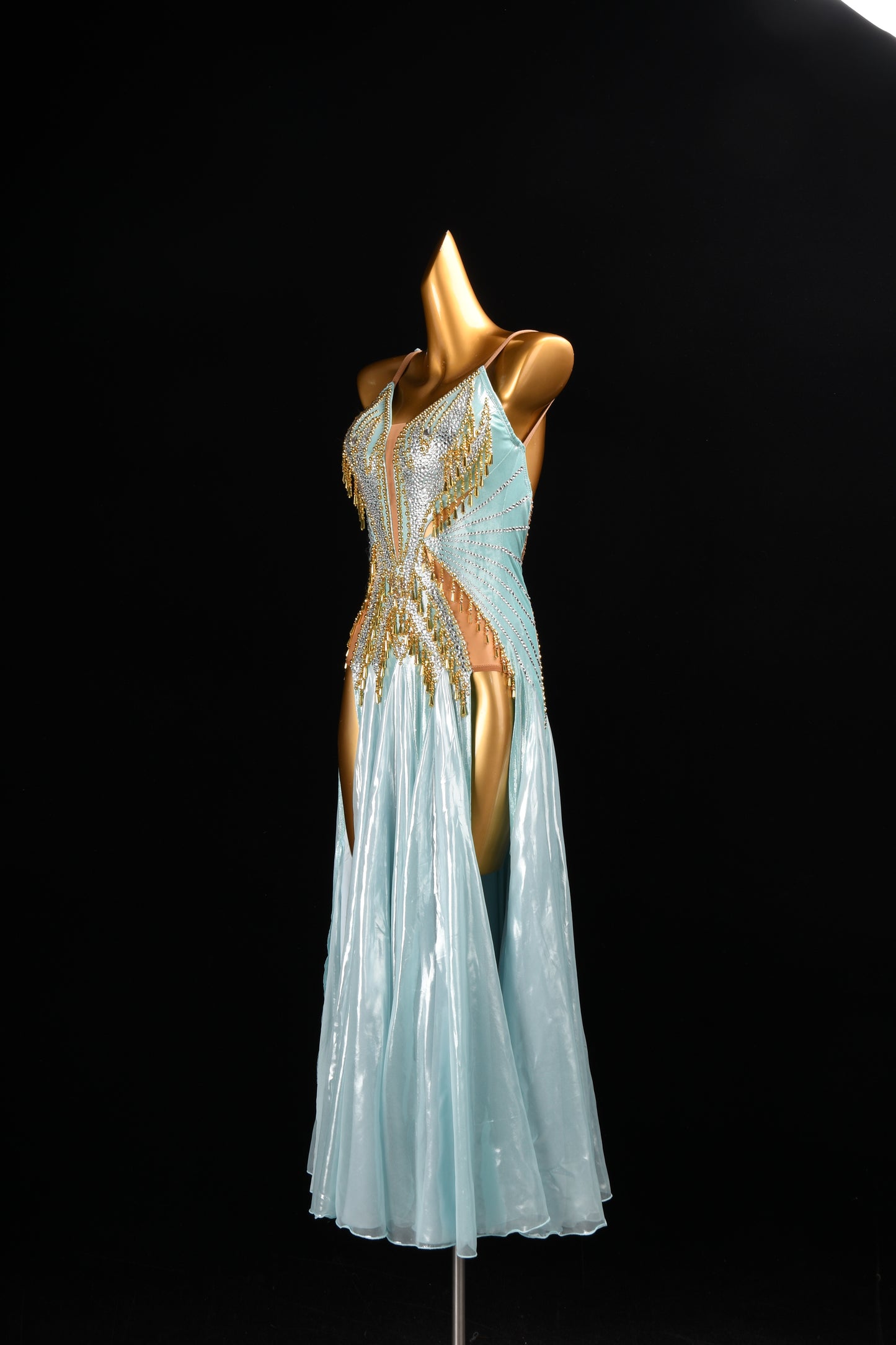 MINEJAS.F1926 Light Blue-Green Macaron Metallic Fabric American Smooth Dress