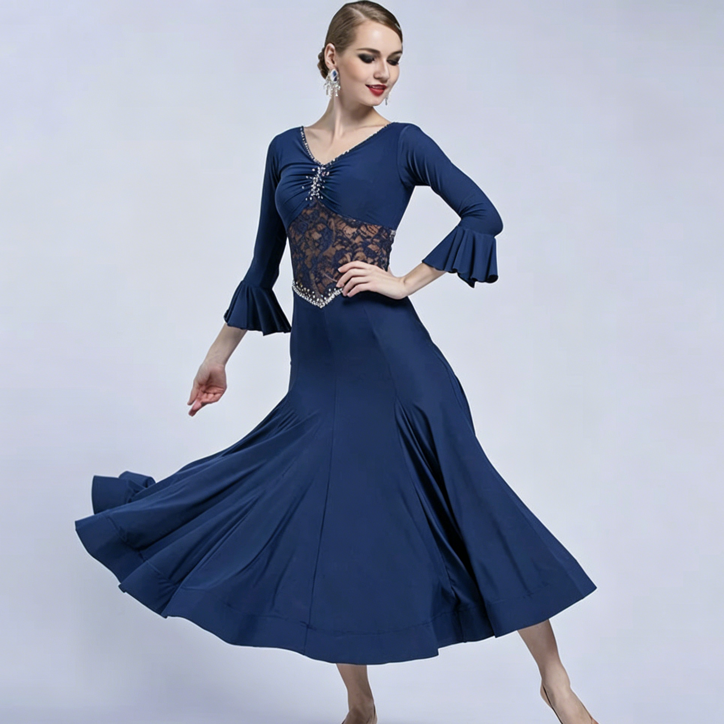 Y.M-1750 Women V-Neck Ballroom Dance Practice Dress Training Costume for Spring Summer