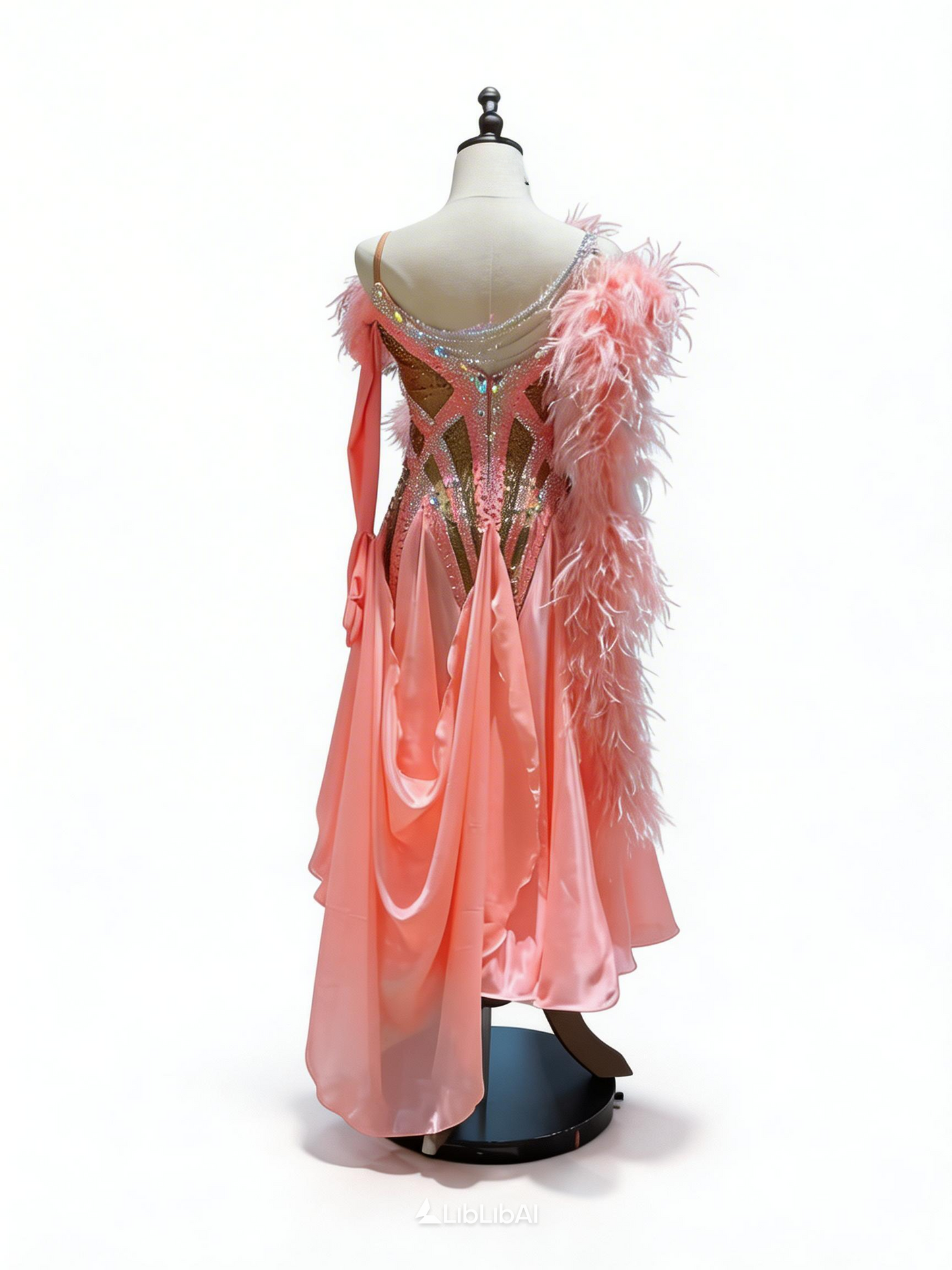 MINEJAS.S112 Orange American Smooth Ostrich Feather Performance Dress - Mine·Jas