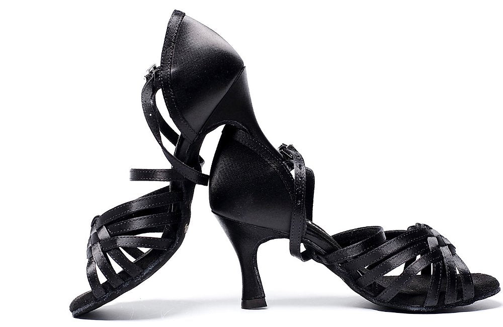 Focus Dance Shoes.L008FE Ladies Black Satin Dance Heels