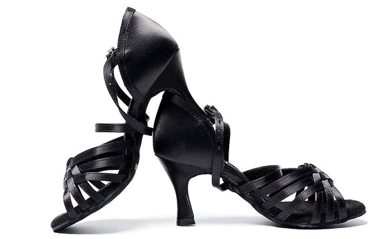 Focus Dance Shoes.L008FE Ladies Black Satin Dance Heels - Mine·Jas