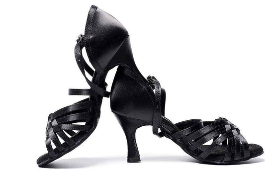 Focus Dance Shoes.L008FE Ladies Black Satin Dance Heels