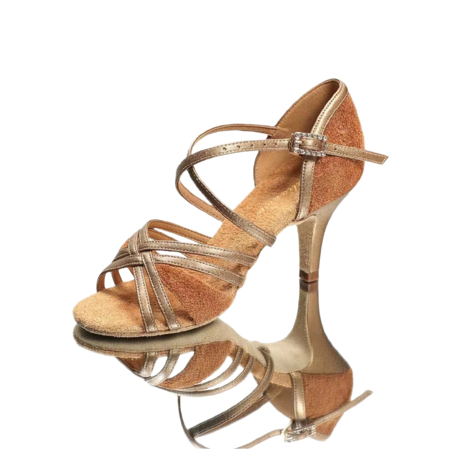 ALW.L006FE Women’s Latin Dance Shoes – Champagne Leather with Suede Accents