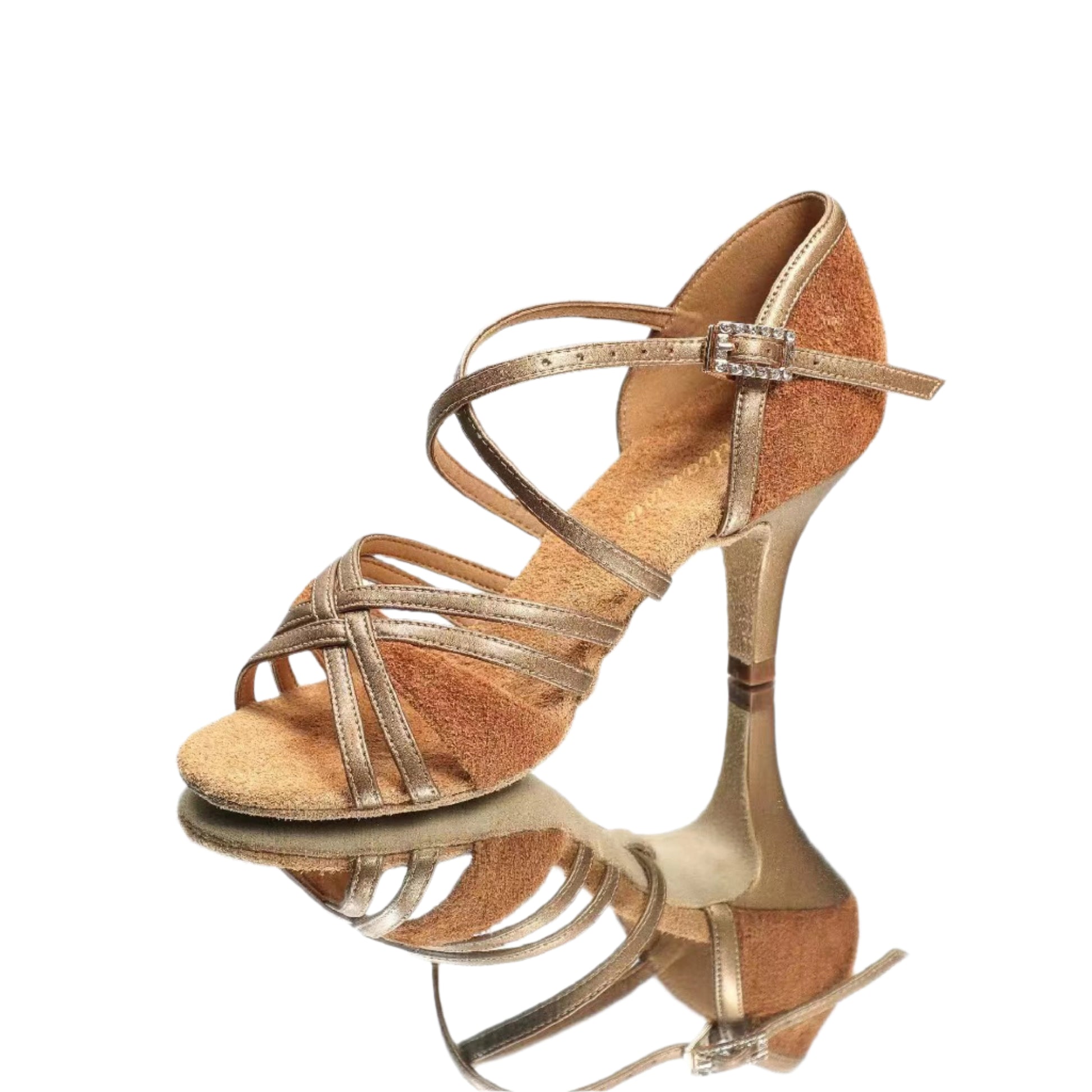 ALW.L006FE Women’s Latin Dance Shoes – Champagne Leather with Suede Accents - Mine·Jas