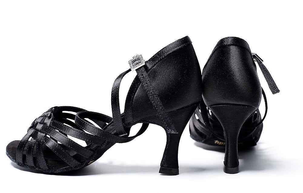 Focus Dance Shoes.L008FE Ladies Black Satin Dance Heels