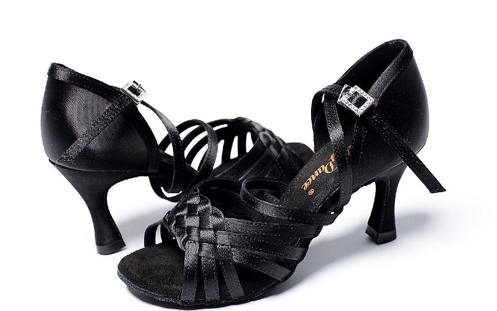 Focus Dance Shoes.L008FE Ladies Black Satin Dance Heels