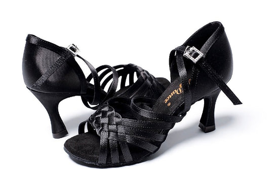 Focus Dance Shoes.L008FE Ladies Black Satin Dance Heels - Mine·Jas
