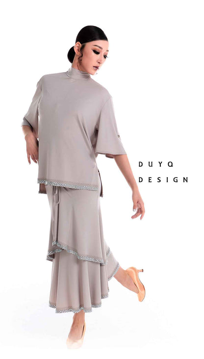 DUYQ 004 Original Rhinestone Double Layer Modern Dance Skirt