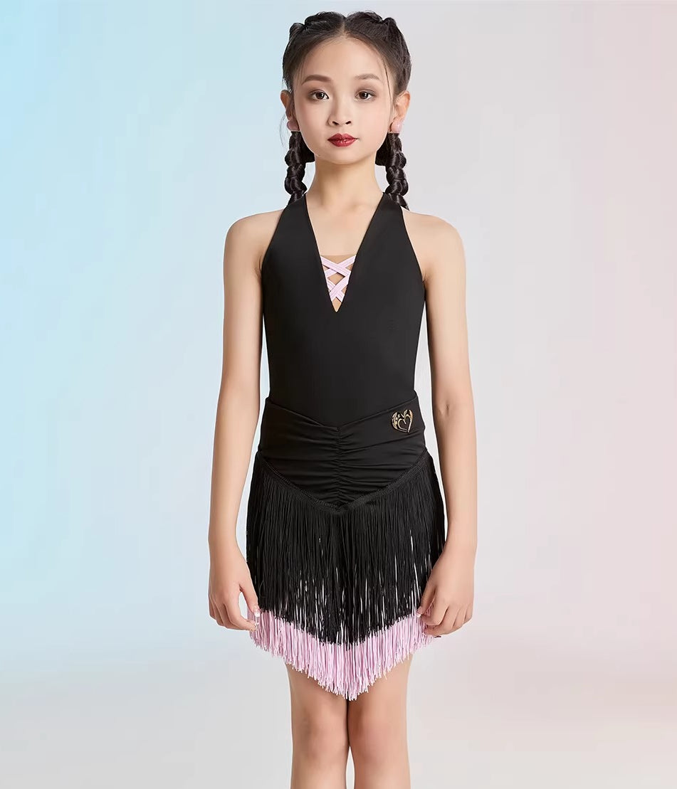 MLX summer new children's new Latin dance practice suit high-end fringed skirt performance suit