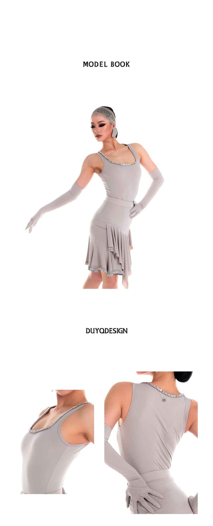 DUYQ 017 Square Neck Rhinestone Top for Latin Dance Team