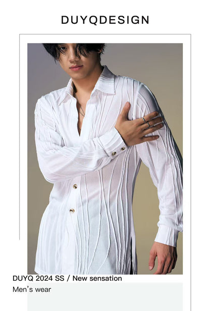 DUYQ.New Men-016 Wave Texture Shirt - Professional Men's Standard Latin Dance Practice Wear for Daily Use