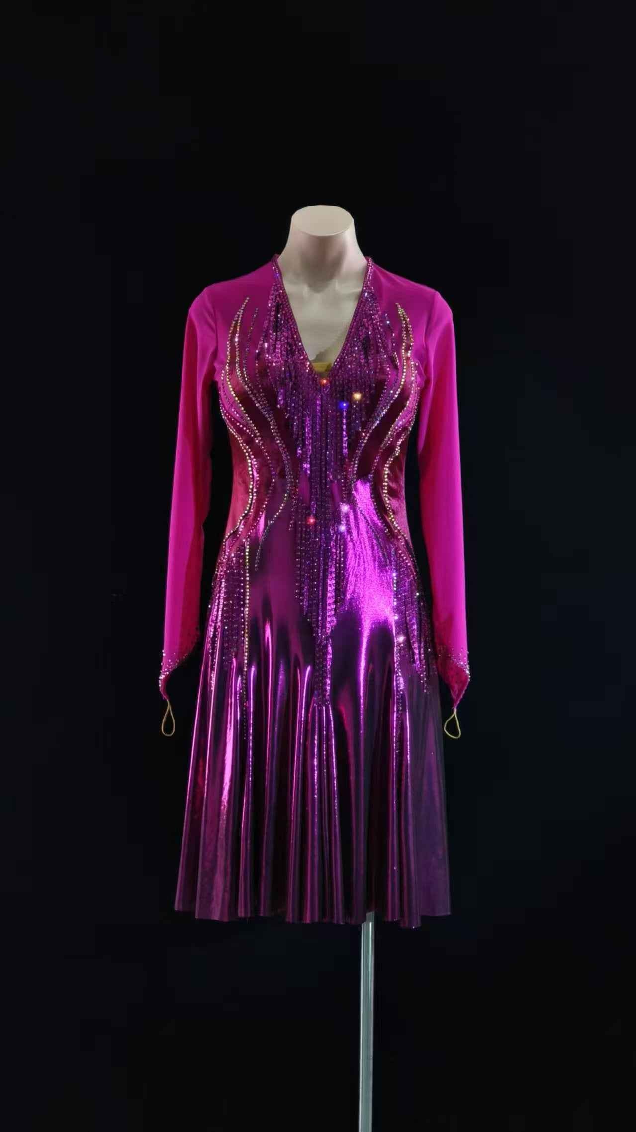 MINEJAS.L059 Fuchsia Rhinestone Latin Ballroom Performance Dress