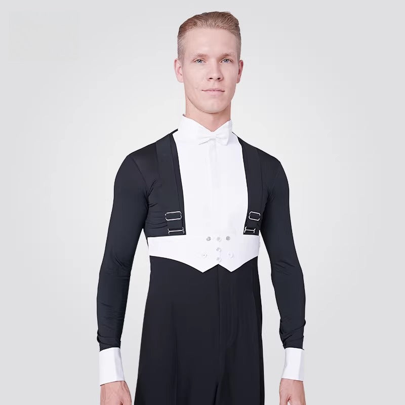 NY Fashion Men's Competition Shirt Zipper Butterfly Collar Practice Dance Shirt Performance Dance Shirt 91003C