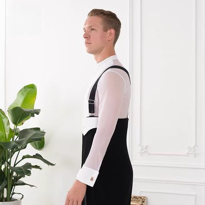 NY Fashion Men's Mesh Stand-Up Collar Long Sleeve Competition Shirt Tango Foxtrot Shirt 24138-S