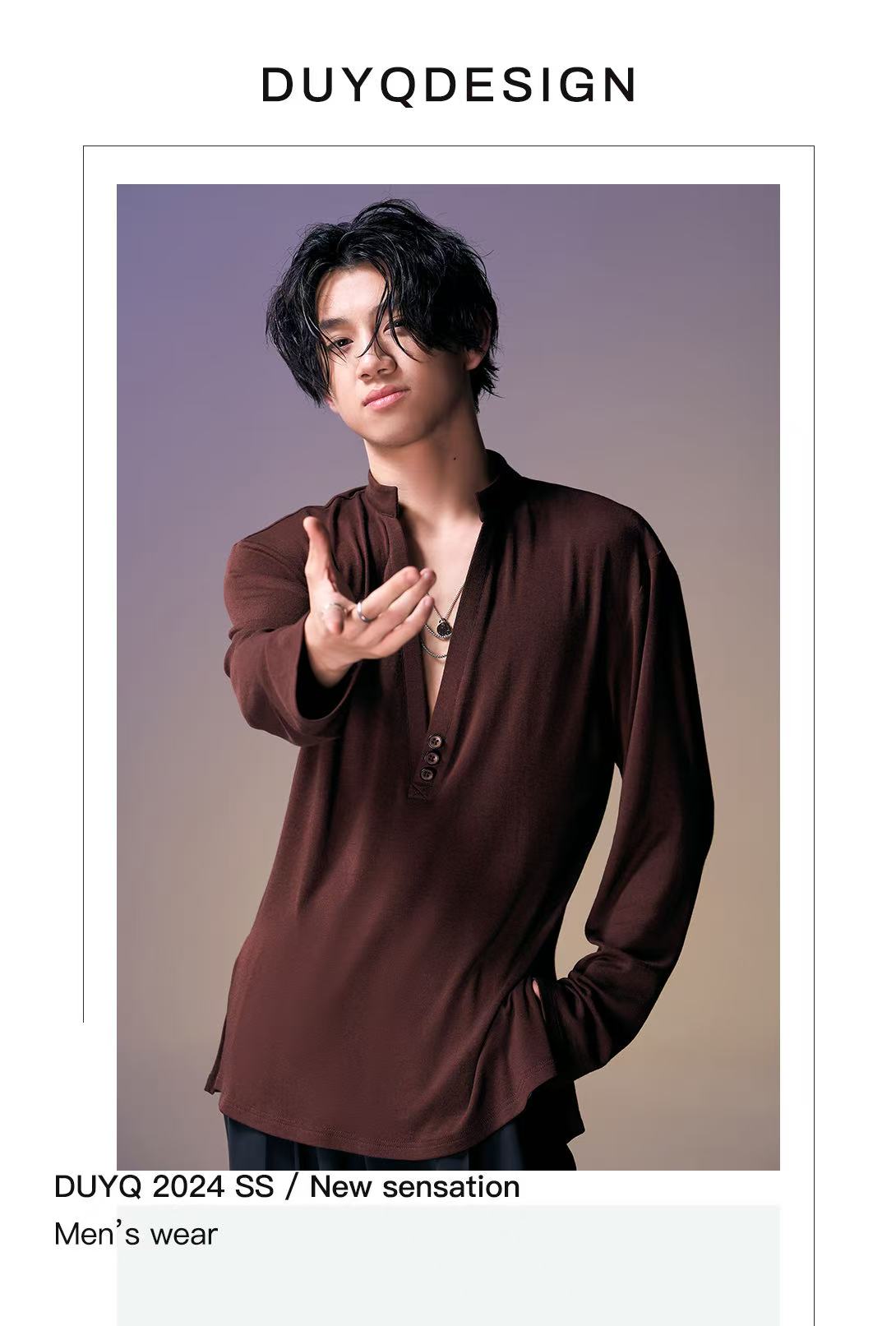 DUYQ.New Men-014 Deep V-neck Knit Long-sleeve Top - Professional Men's Standard Latin Dance Practice Wear