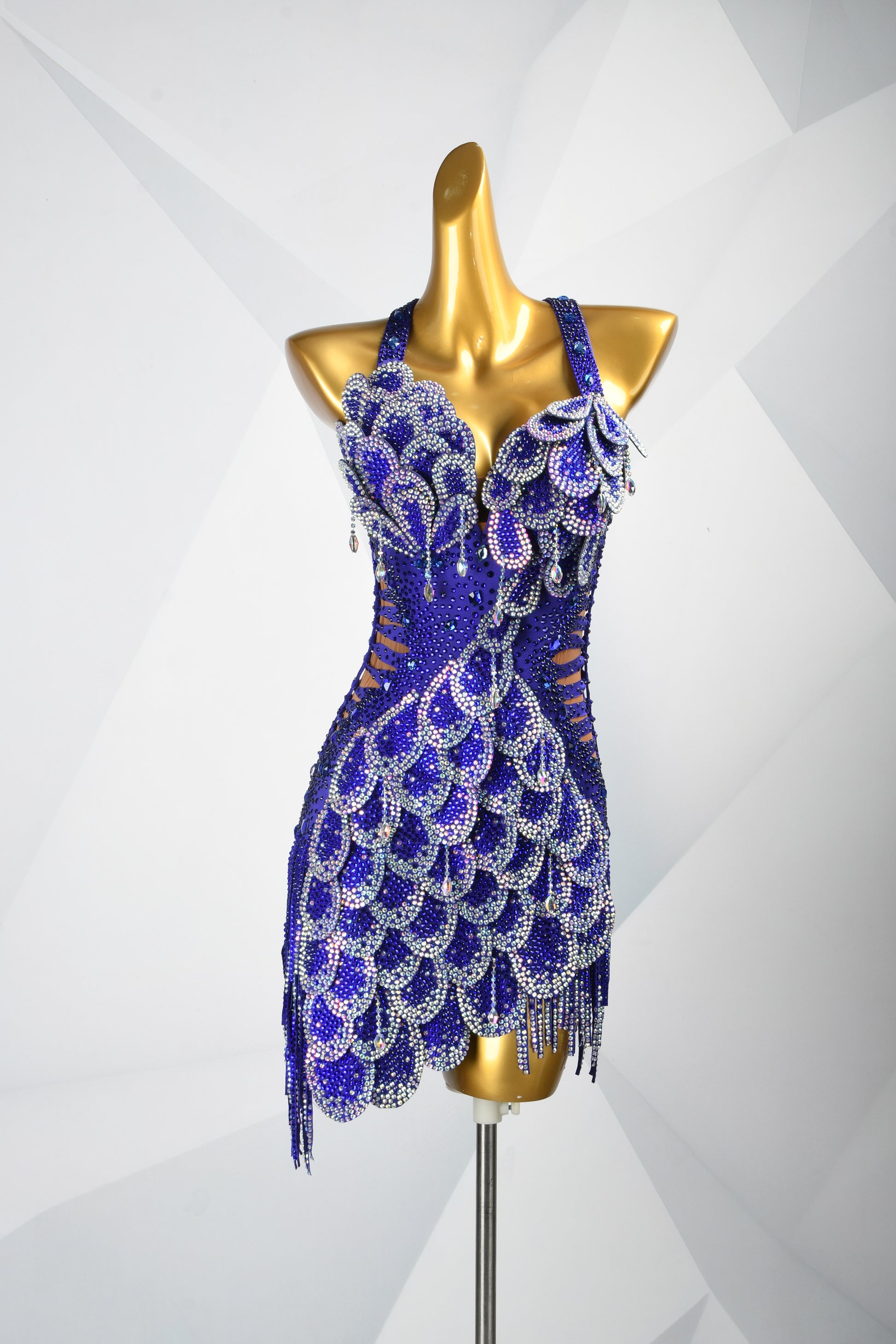 MINEJAS.F2126 Royal Blue Heavy Embellished Fish-Scale Design Latin Competition Dress - Mine·Jas