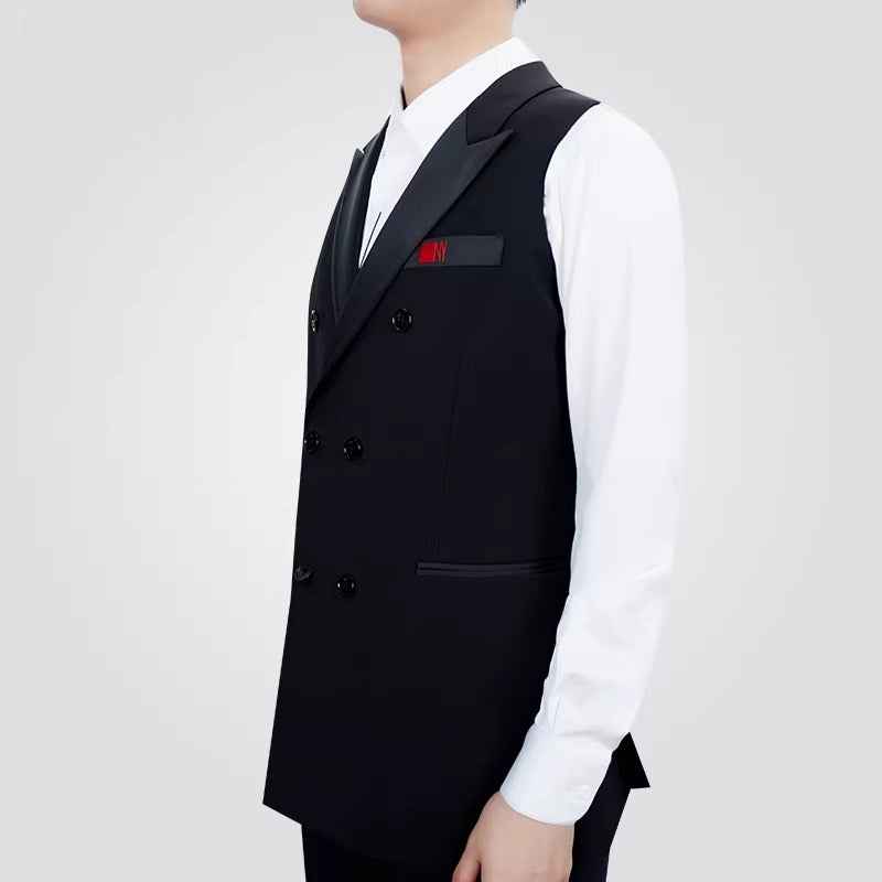 NY Fashion Gun Collar Double-breasted Modern Dance Vest Men's Ballroom Dance Practice Suit Top Waltz Suit 24123S