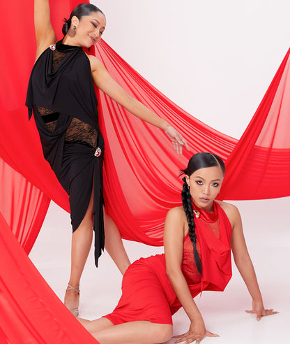 DUYQ [NSAD] 012 oblique cut splicing skirt national standard women's Latin dance practice performance clothes professional