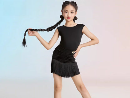 MLX children's new Latin dance costumes, high-end children's dance fringed skirt practice performance suit