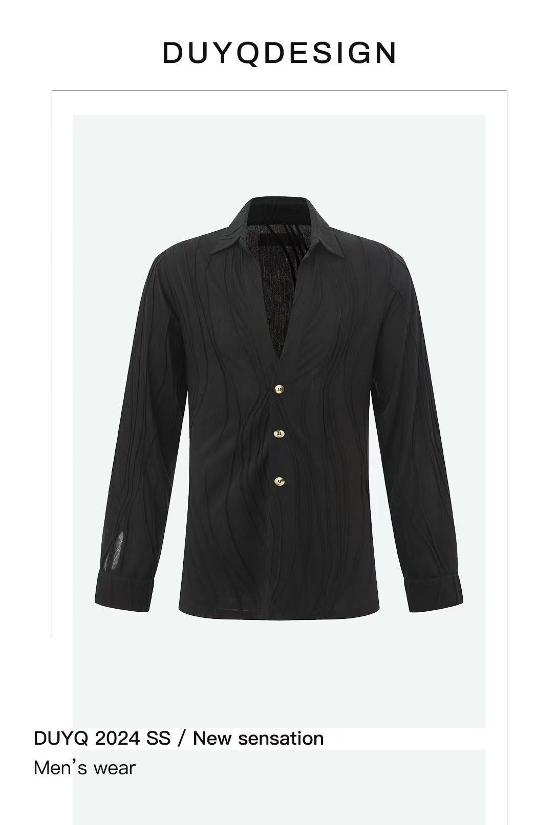 DUYQ.New Men-016 Wave Texture Shirt - Professional Men's Standard Latin Dance Practice Wear for Daily Use