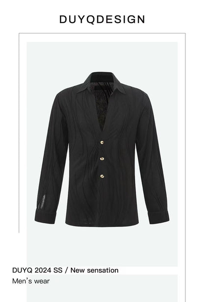 DUYQ.New Men-016 Wave Texture Shirt - Professional Men's Standard Latin Dance Practice Wear for Daily Use