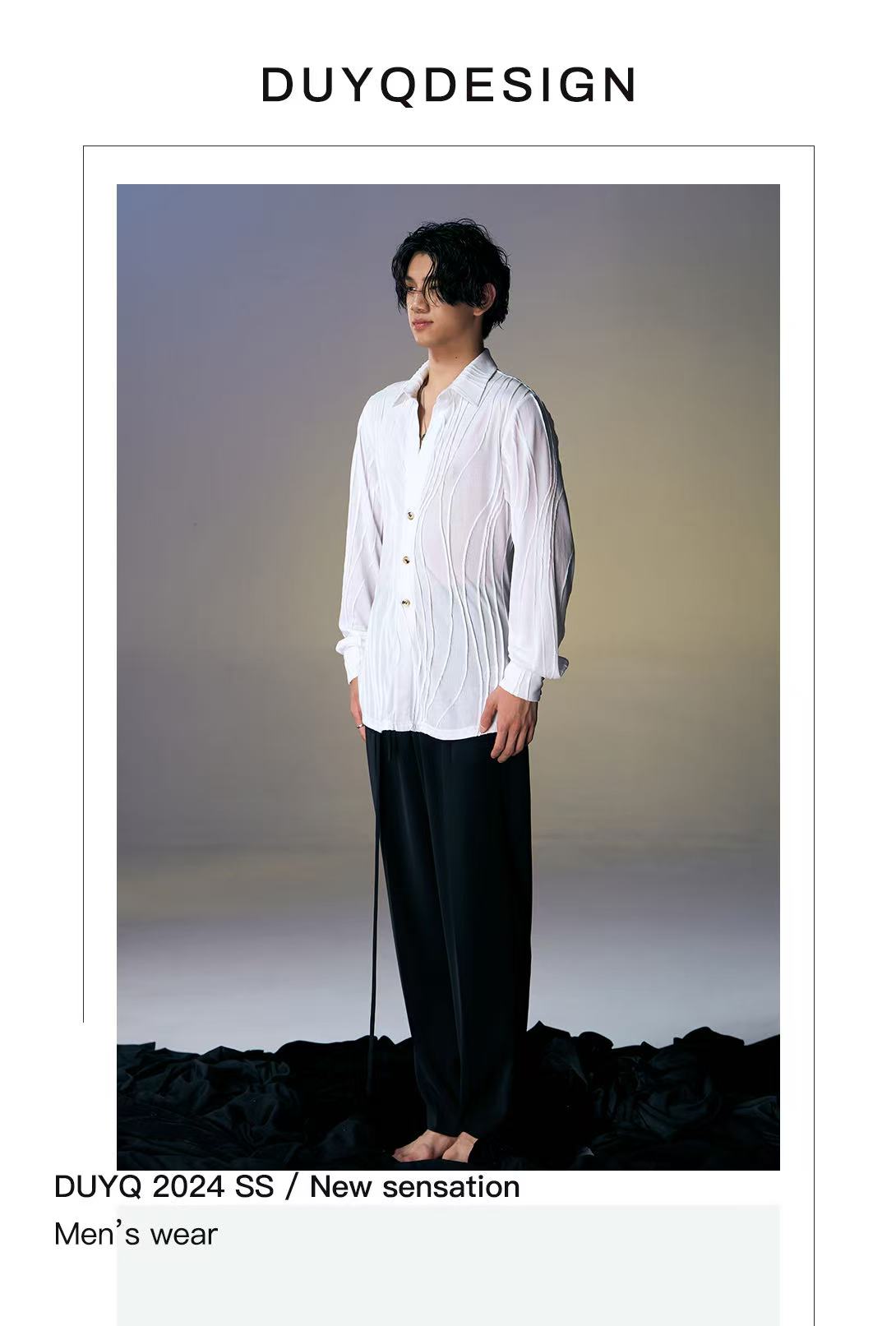 DUYQ.New Men-016 Wave Texture Shirt - Professional Men's Standard Latin Dance Practice Wear for Daily Use