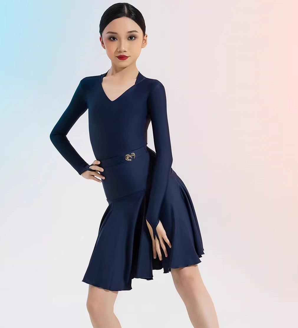 MLX8858-ZH Children's new Latin dance competition clothing Children's long-sleeved fish-bone sports association standard clothing