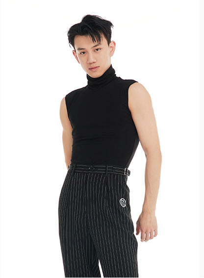 DUYQ "Black and White" Men's 010 Black High Neck Sleeveless Vest National Standard Latin Dance Practice Suit