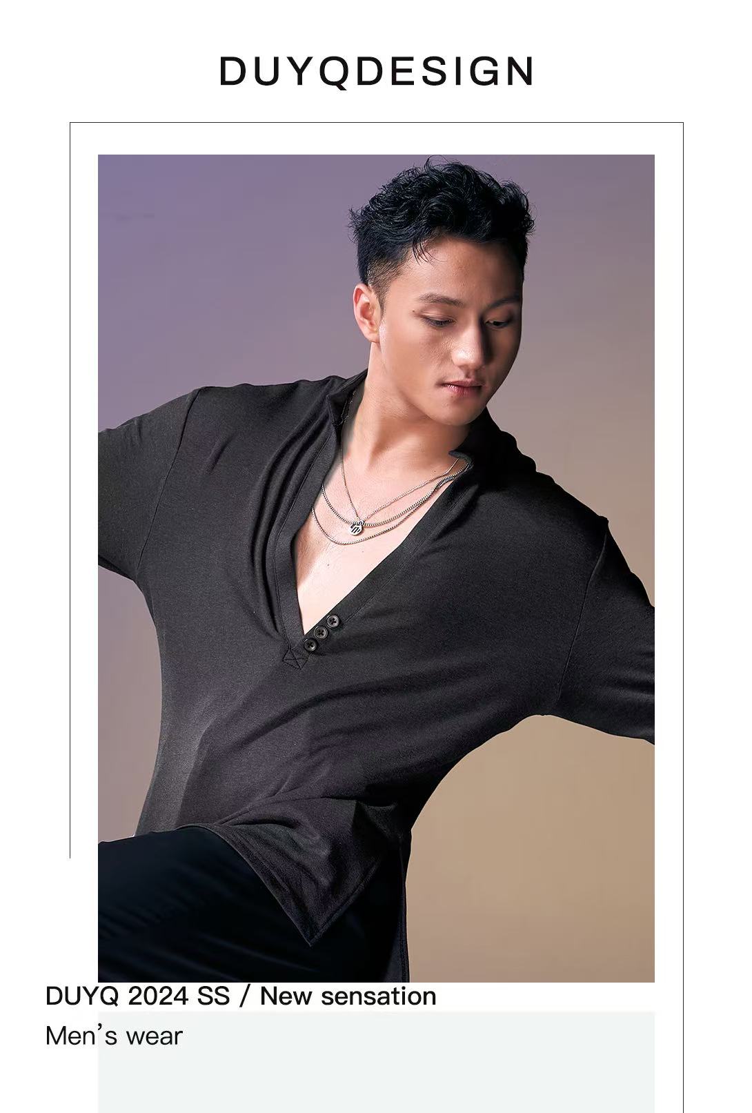 DUYQ.New Men-014 Deep V-neck Knit Long-sleeve Top - Professional Men's Standard Latin Dance Practice Wear