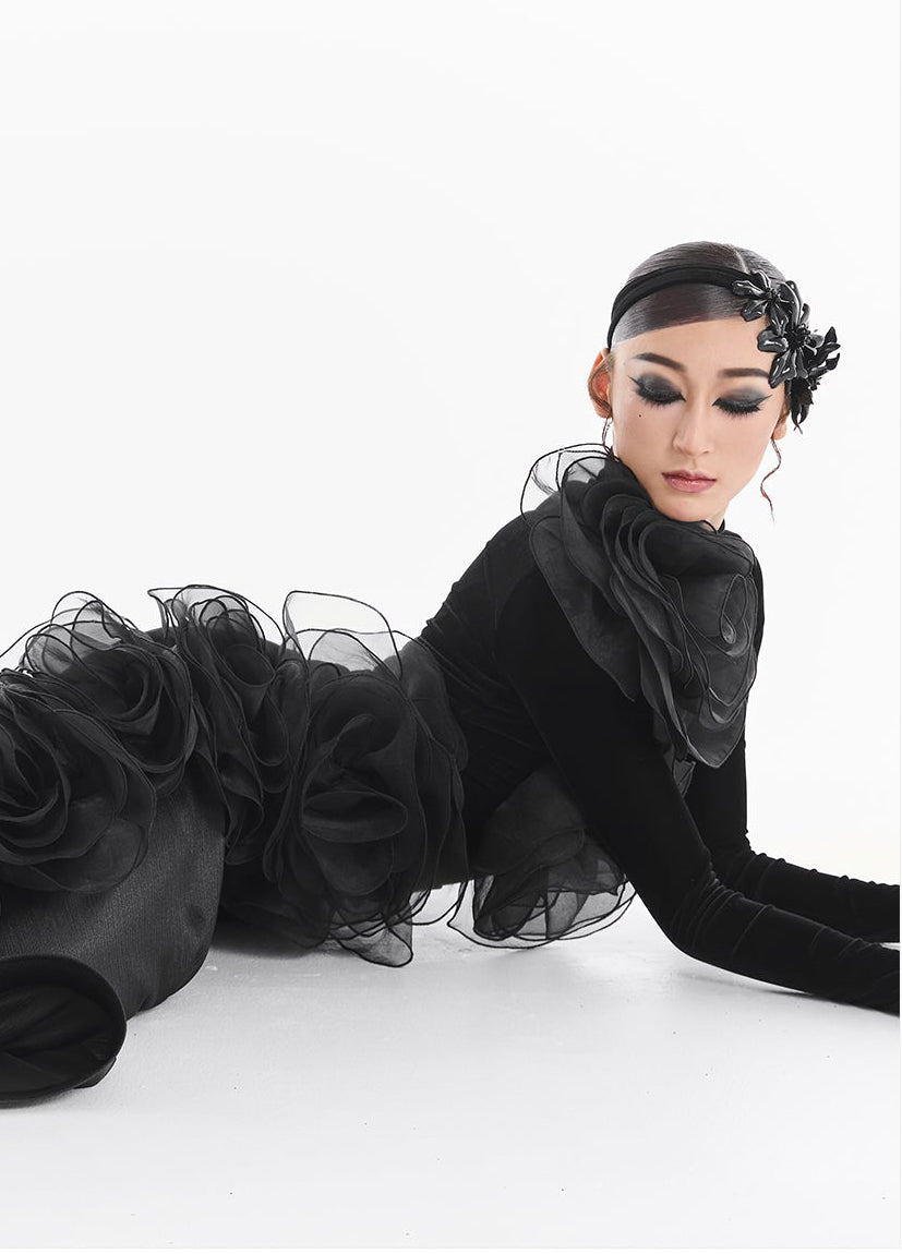DUYQ [Midnight Star] 007 Ballroom Luxury Flower Bodysuit – Ballroom Practice & Performance Wear - Mine·Jas