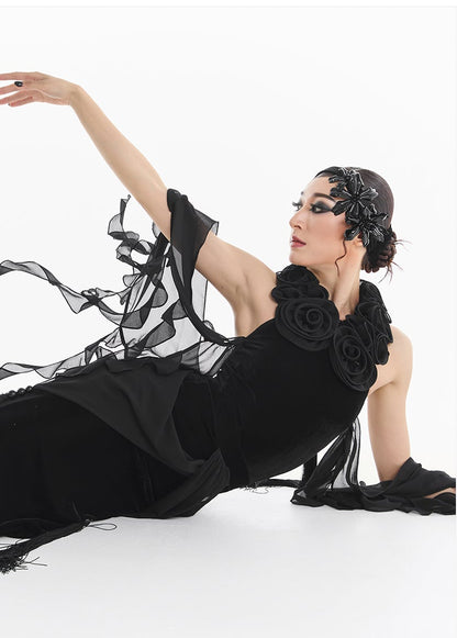 DUYQ [Midnight Star] 009 Ballroom Rose Bodysuit – Professional Ballroom Practice Wear - Mine·Jas